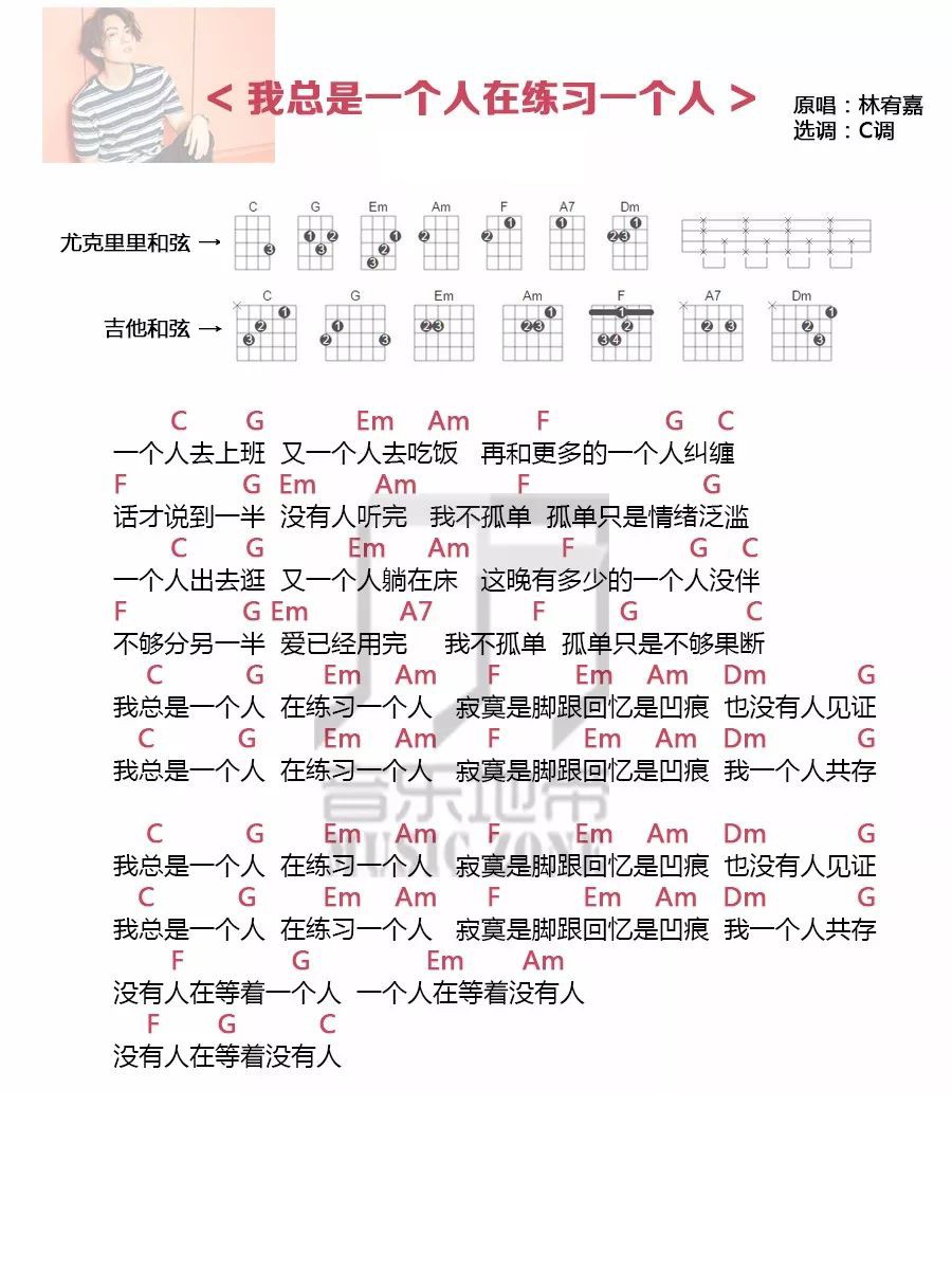 曲谱我总是一个人在练习一个人林宥嘉middot尤克里里吉他弹唱谱一起