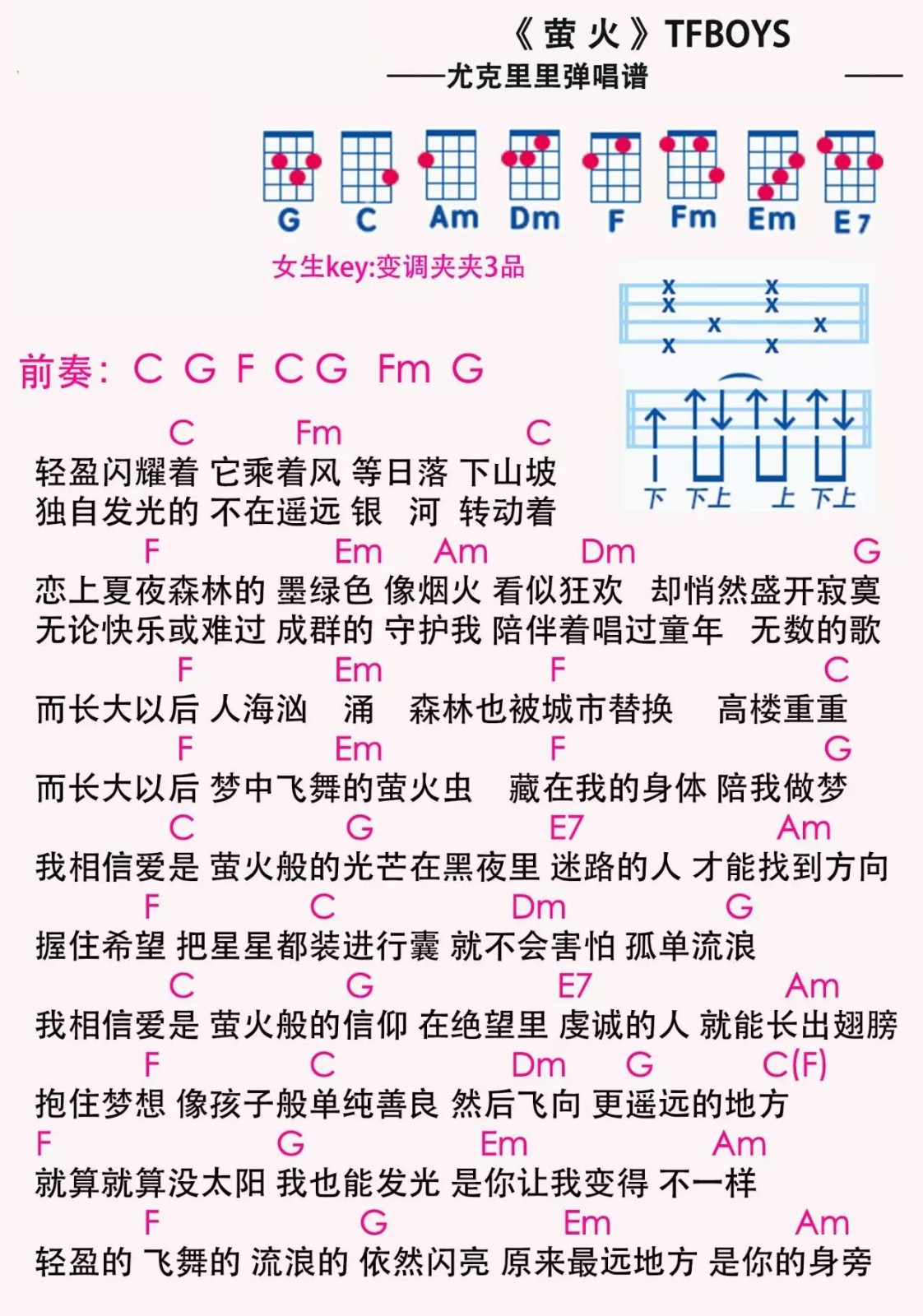 用梦幻温暖《萤火》向2016年道别 tfboy 尤克里里弹唱