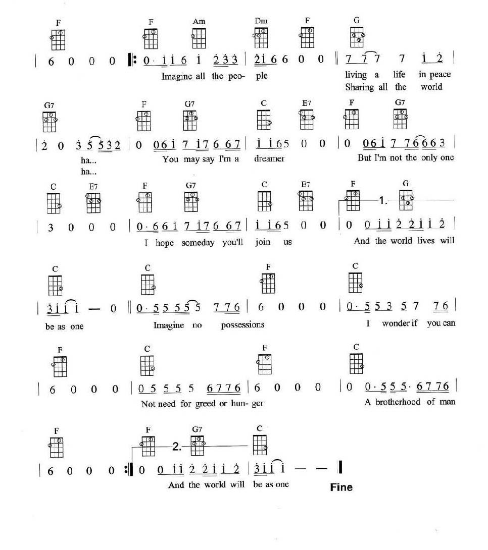 《imagine》 john lennon 尤克里里弹唱曲谱