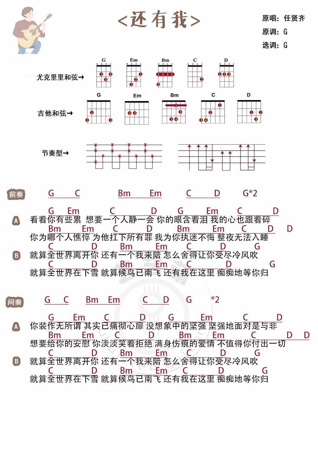 《还有我》任贤齐 尤克里里弹唱谱